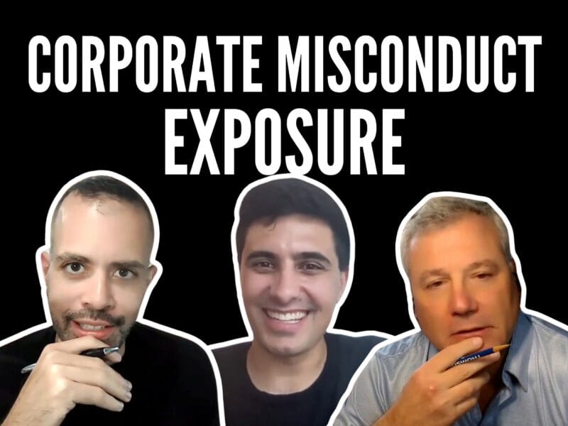 Edwin Dorsey and two guests, title Corporate Misconduct Exposure, black background