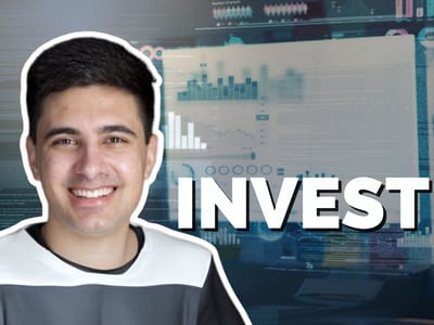 Edwin Dorsey smiling in front of financial dashboard screens with the word INVEST
